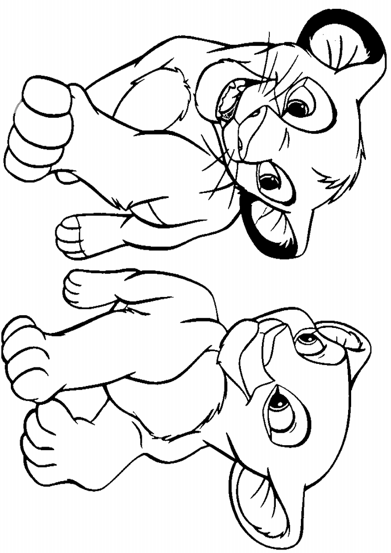 kolorowanka mała Nala i Simba z bajki Król Lew Disney, dla dzieci malowanka do wydruku numer 52